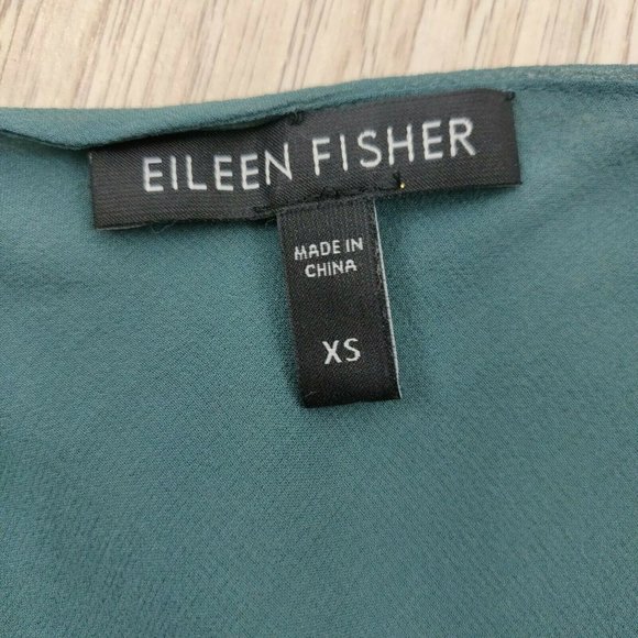 Eileen Fisher Size XS 100% Silk Georgette Sleeveless Sheer Teal Dress - Picture 7 of 9